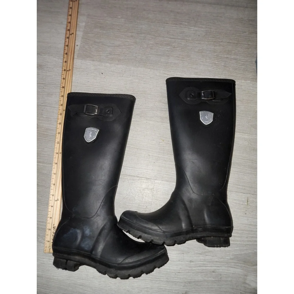 Kamik Womens Black Tall Rubber Rain Boots Size 6 Waterproof Buckle Lug Sole